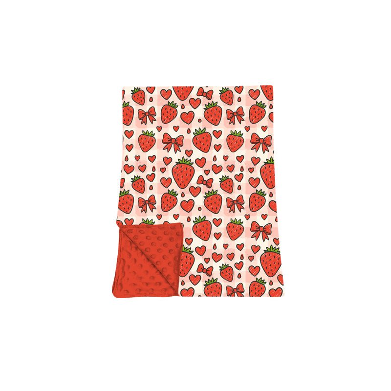 8.12 BL0295 Preorder Strawberry Bows Hearts Print Baby Girls Valentine's Day Blanket