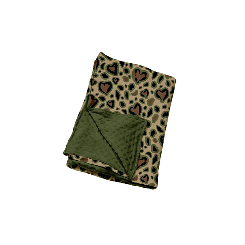 9.9 BL0305  Preorder Heart Leopard Green Print Baby Girls Valentine's Day Blanket