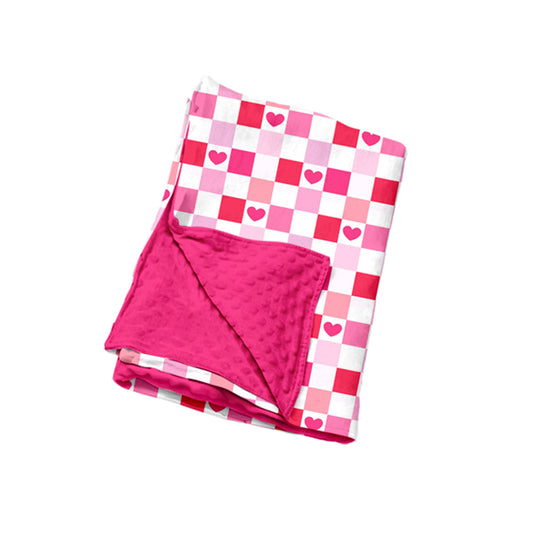 9.9  BL0306 Preorder Baby Girls Valentines Heart Checked Blanket