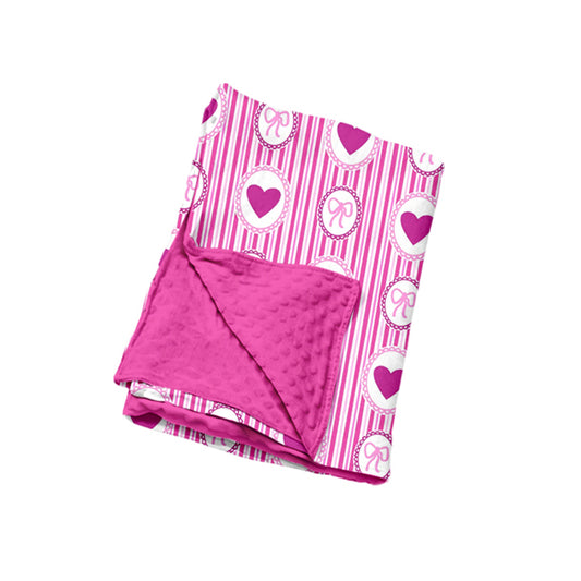 9.11 BL0307  Preorder Pink Heart Stripes Print Baby Girls Valentine's Day Blanket