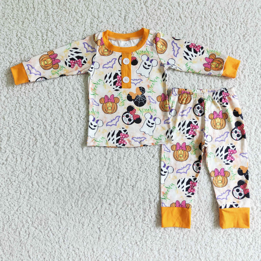 BLP0026 Cartoon Mouse Pumpkin Print Boys Halloween Pajamas Clothes Set