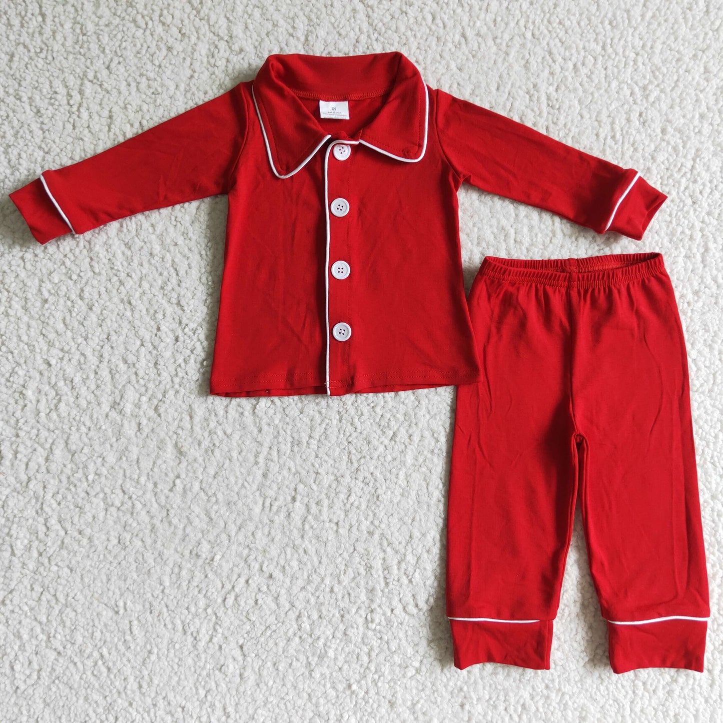 BLP0036 Red Cotton Boys Christmas Buttons Pajamas Clothes Set