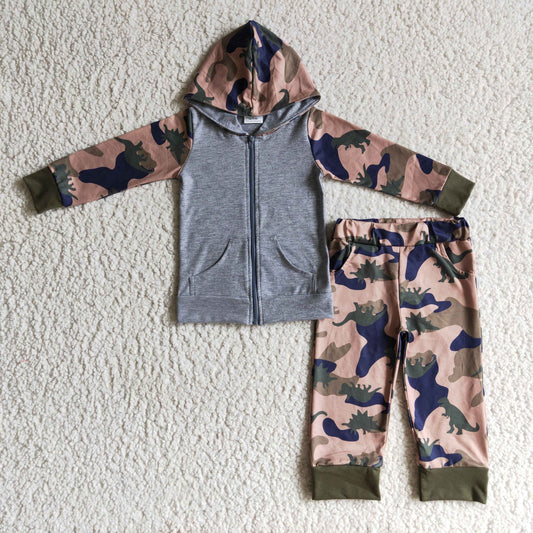BLP0069 Camo Zipper Hoodie Top Pants Boys Clothes Set