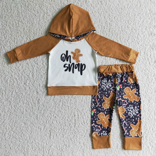 BLP0075 OH SNAP Gingerbread Hoodie Top Pants Boys Christmas Clothes Set