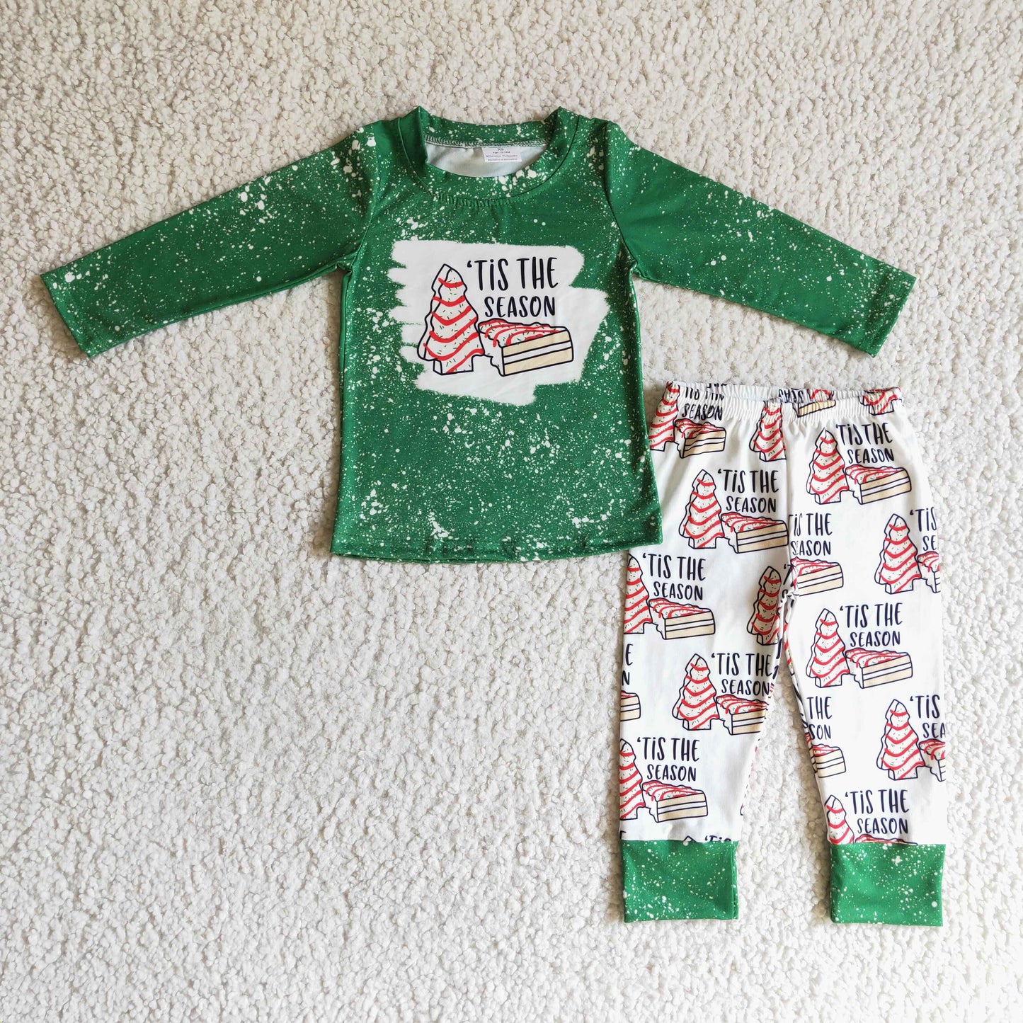 BLP0094 IT'S THE SEASON Debbie Cake Green Top Pants Boys Christmas Clothes Set