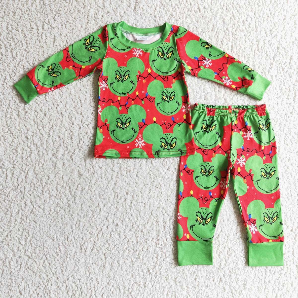 BLP0112 Cartoon Mouse Green Frog Print Boys Christmas Pajamas Clothes Set