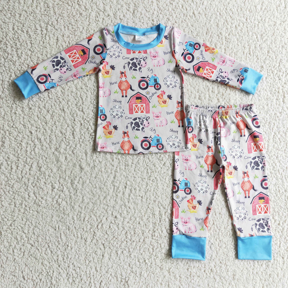 BLP0138 Farm Animals Print Boys Pajamas Clothes Set
