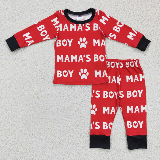 BLP0144 MAMA'S BOY Red Paw Print Boys Pajamas Clothes Set