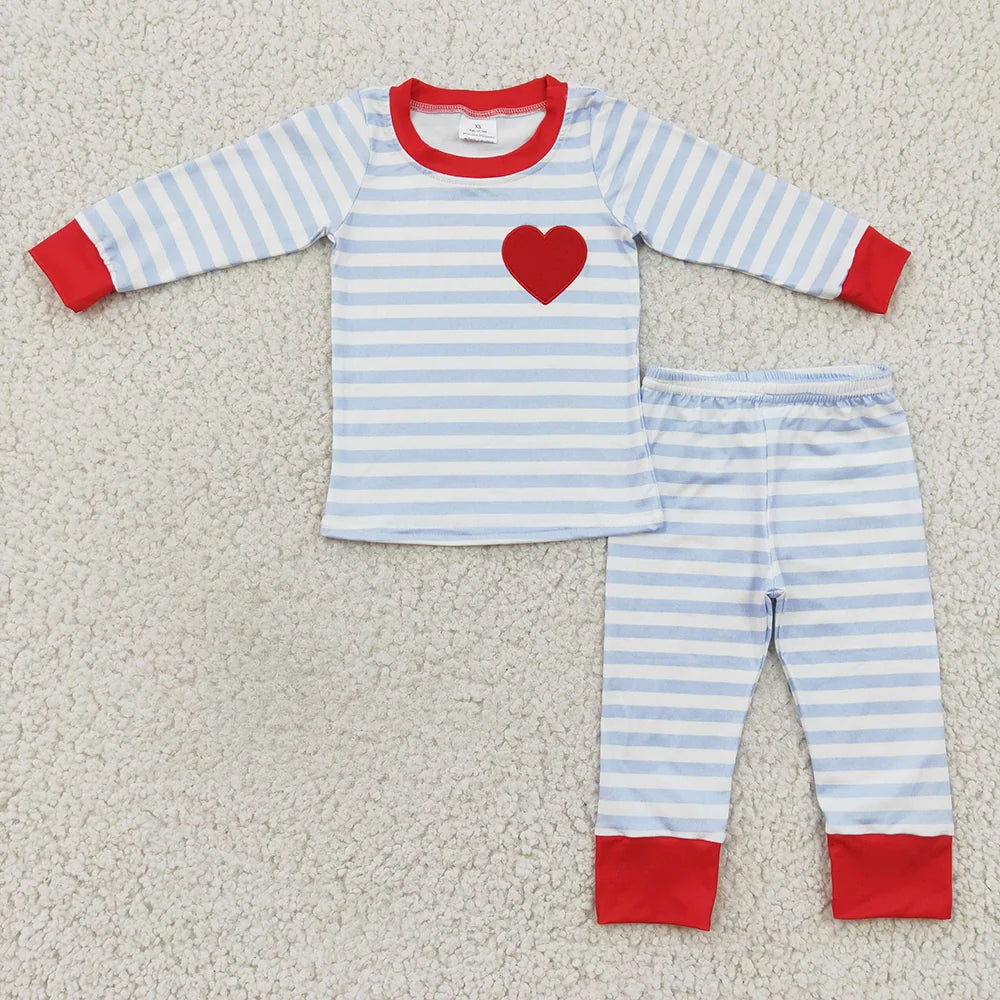 Sibling Baby Girls   Valentines Heart Striped Long Sleeve Pajama Set