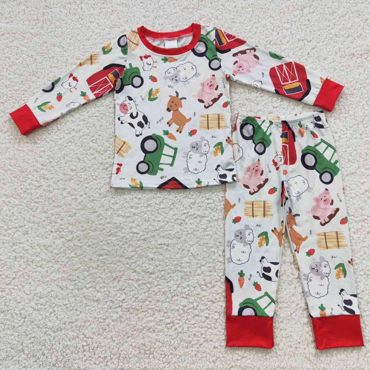 (Promotion) Farm Animals Print Kids Pajamas Matching Clothes Sibling Wear