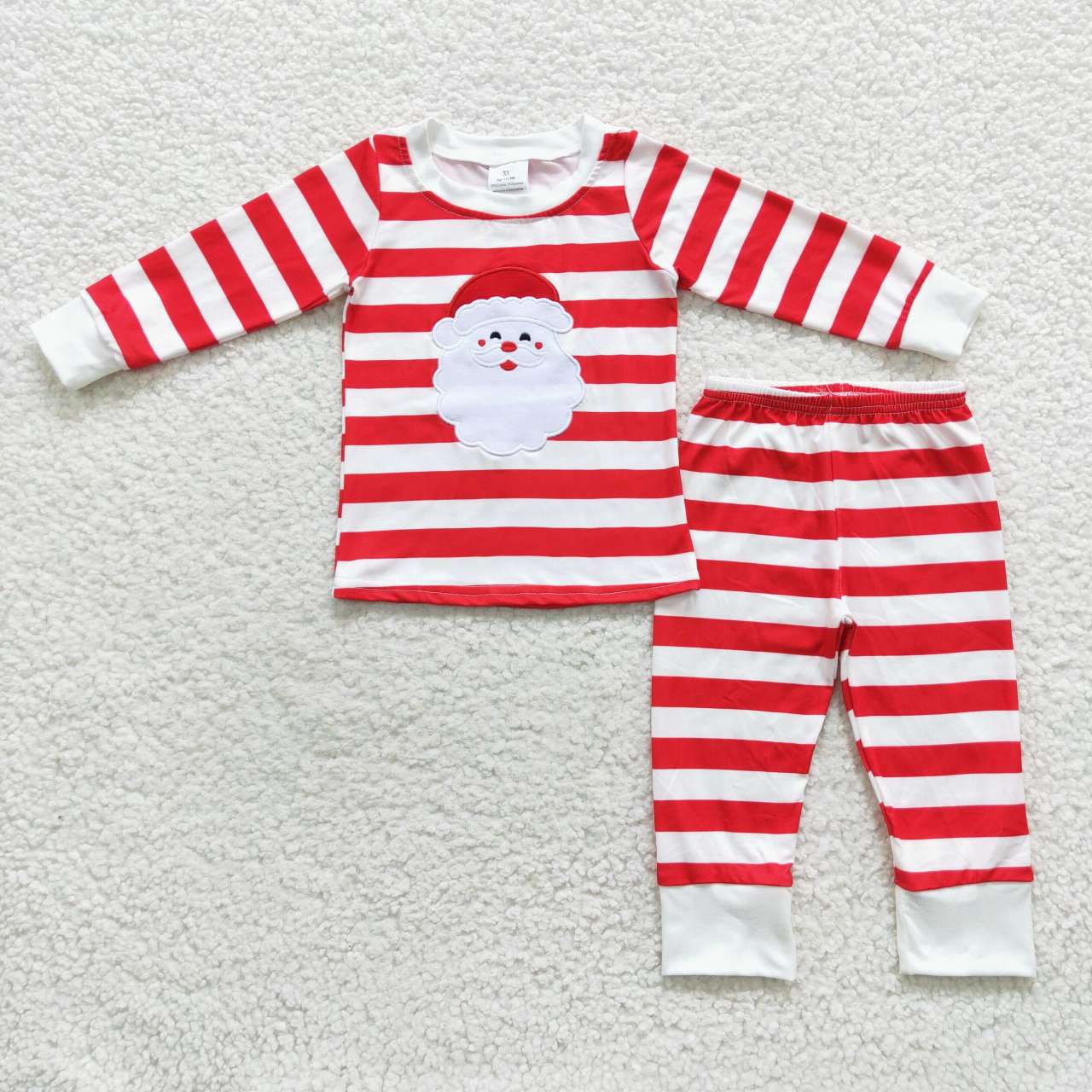 BLP0204 Santa Embroidery Red Stripes Boys Christmas Pajamas Clothes Set