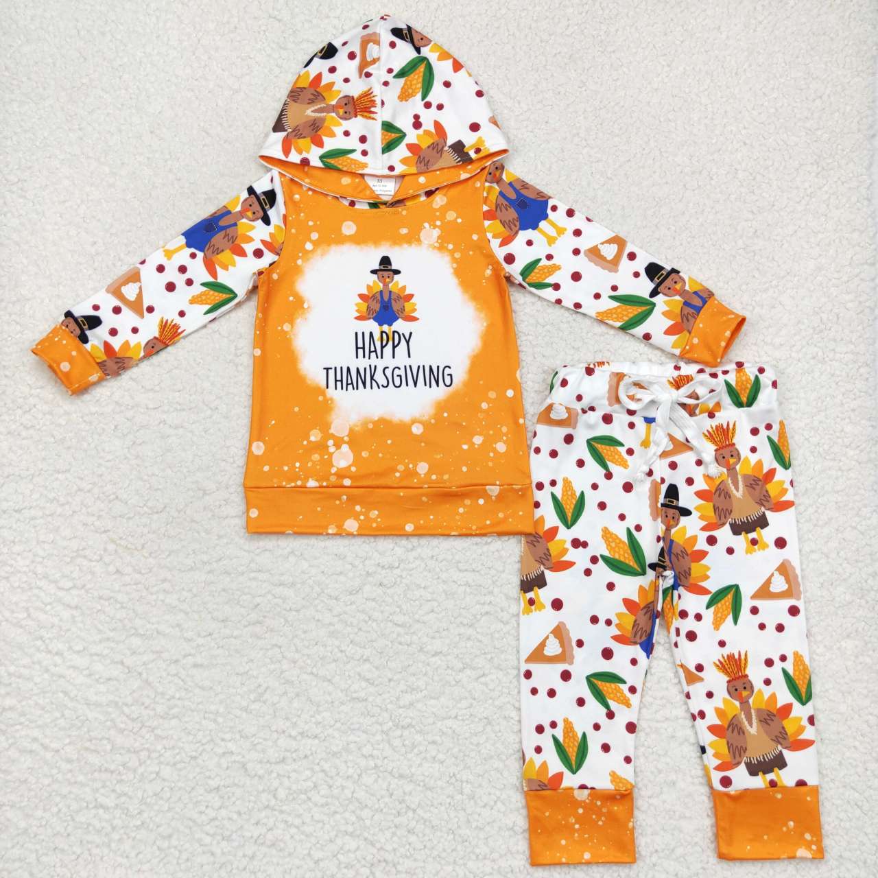 BLP0222 Turkey Corn Hoodie Top Pants Boys Thanksgiving Clothes Set