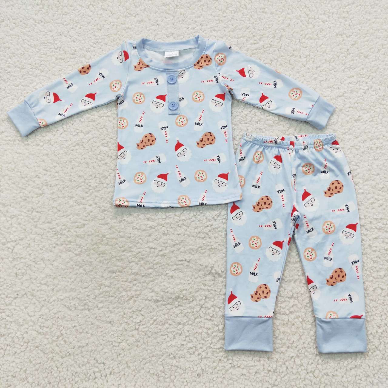 BLP0238 Santa Cookies Milk Print Boys Christmas Pajamas Clothes Set