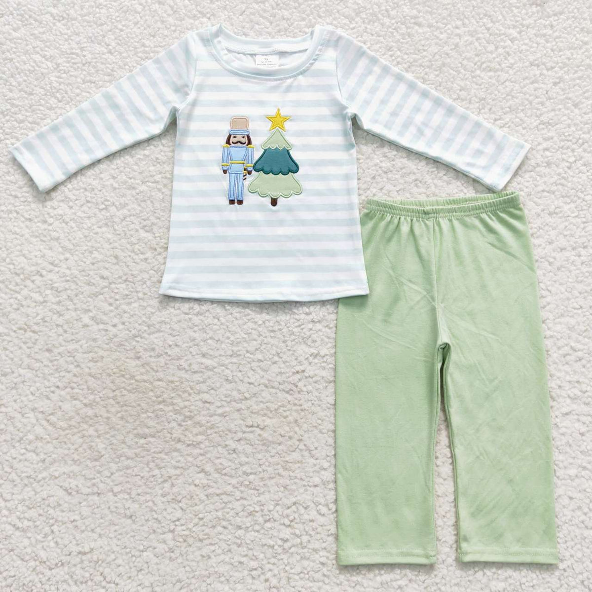 BLP0240 Nutcracke* Soldier Embroidery Stripes Top Green Pants Boys Christmas Clothes Set