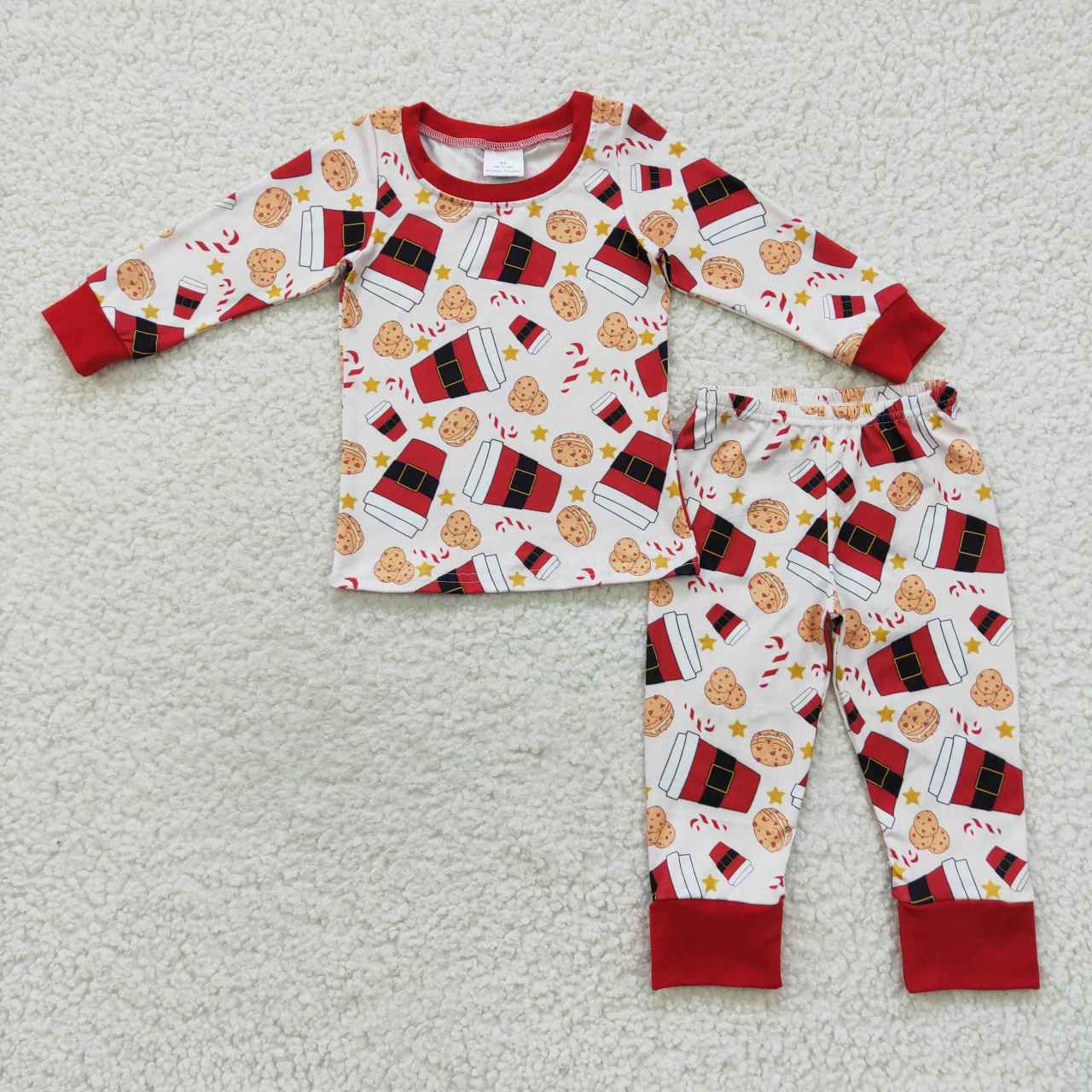 BLP0242 Santa Cookies Candy Cane Print Boys Christmas Pajamas Clothes Set