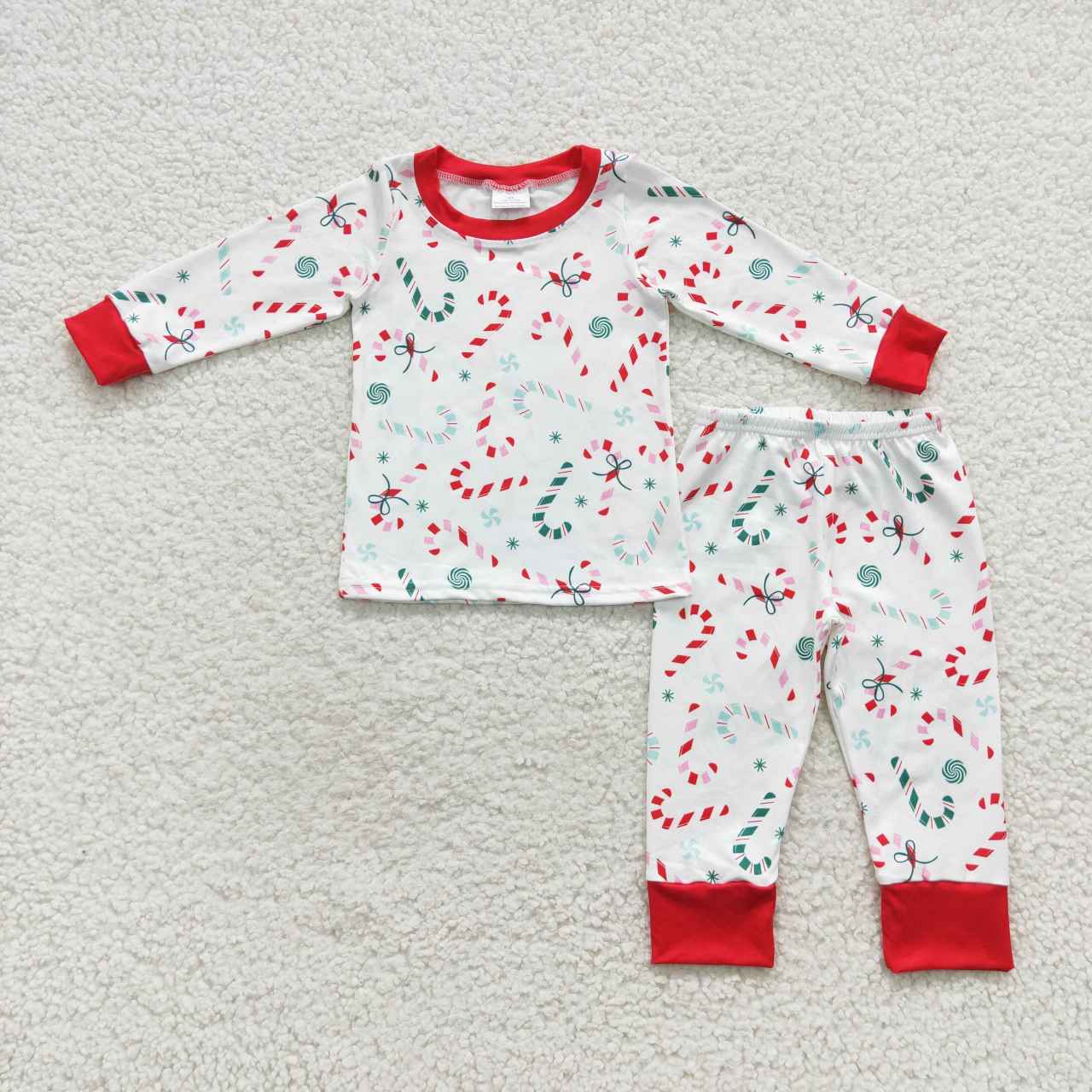 BLP0253 Candy Cane Print Boys Christmas Pajamas Clothes Set