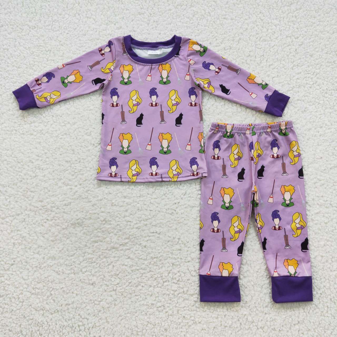 BLP0257 Witch Purple Print Kids Halloween Pajamas Clothes Set