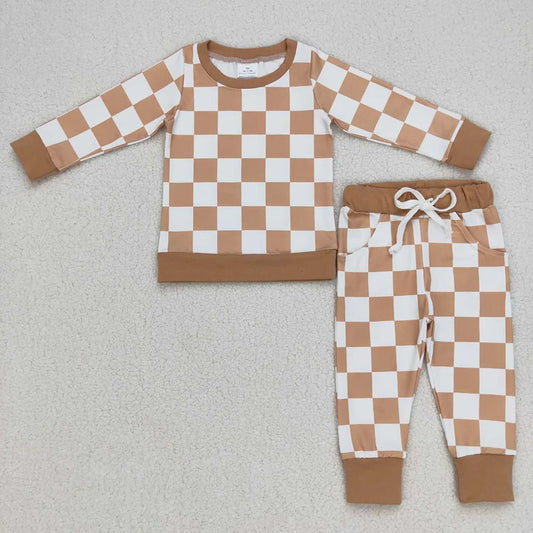 Sibling Baby Boys Checked Long Sleeve Pajama Set