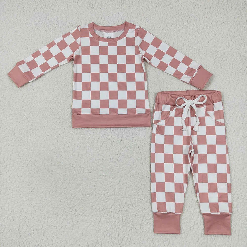 Sibling Baby Boys Checked Long Sleeve Pajama Set