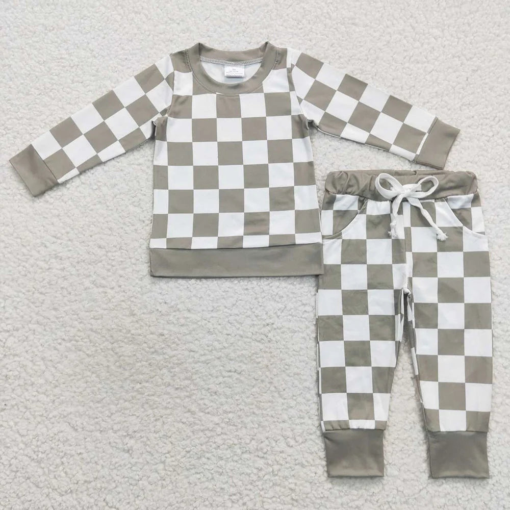 Sibling Baby Boys Checked Long Sleeve Pajama Set