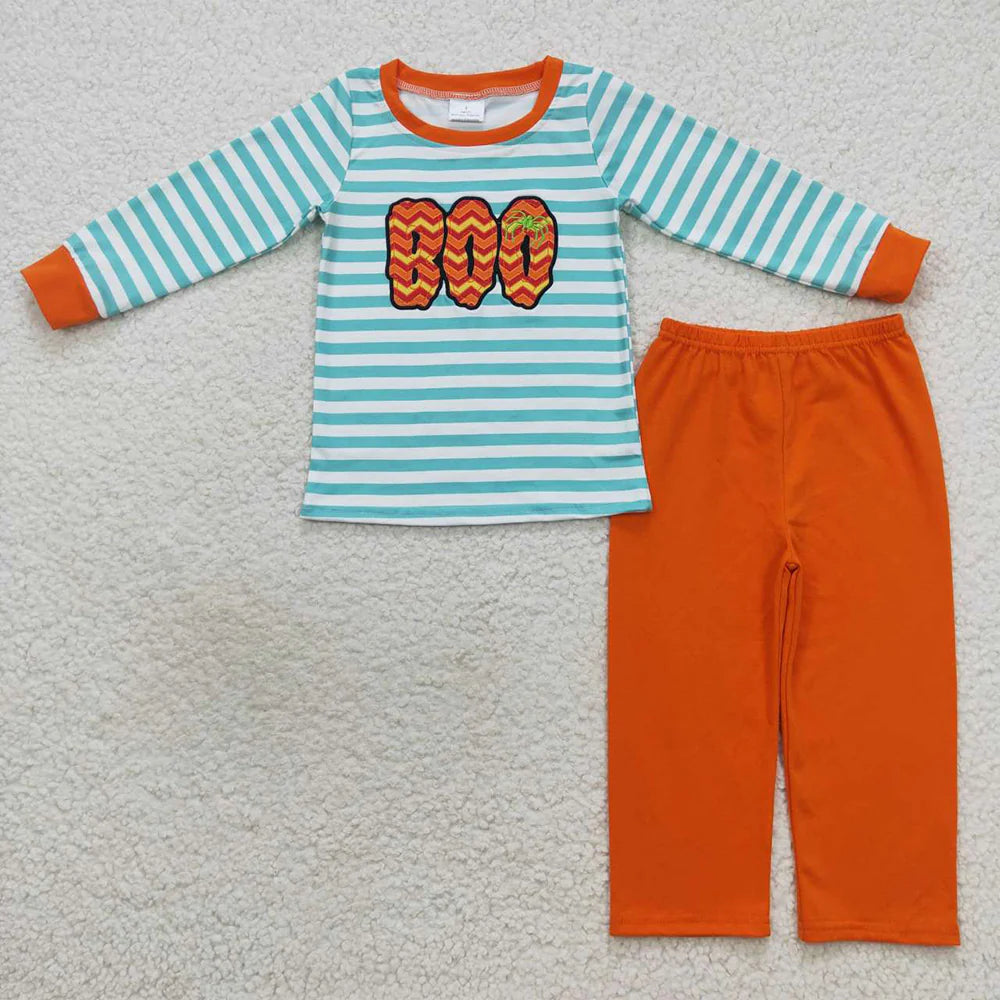 Sibling Boys Embroidery Baby Girls Halloween Boo Rompers Outfits Sets