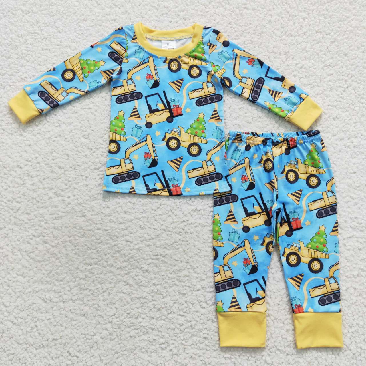 BLP0309 Construction Tree Print Boys Christmas Pajamas Clothes Set