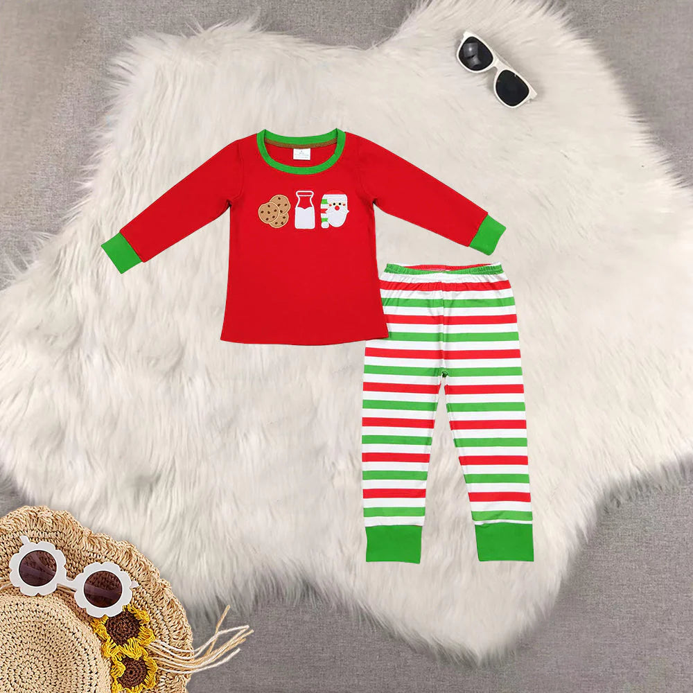 Sibling Baby Kids Red Christmas Santa Milk Top Pant Pajamas Clothes Sets Rompers