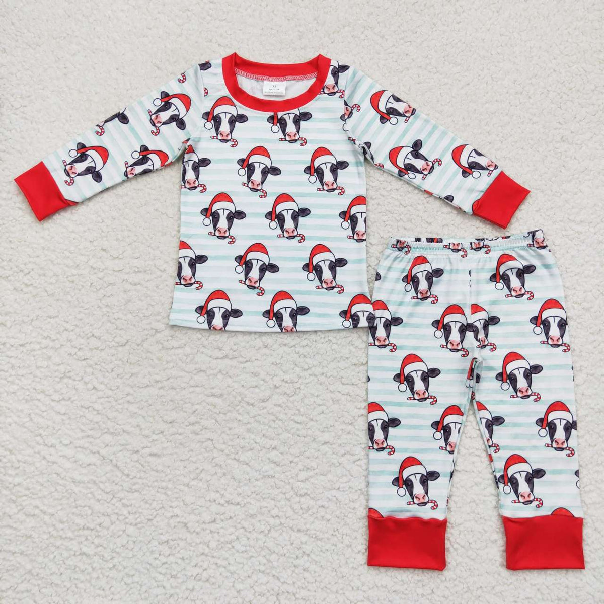 BLP0356 Cow Stripes Print Boys Christmas Pajamas Clothes Set