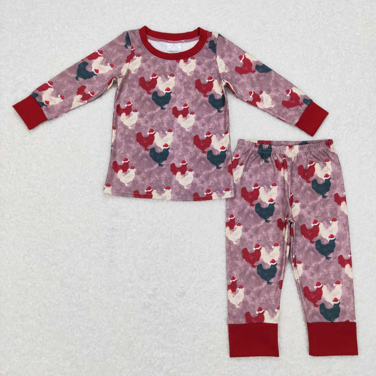 BLP0374 Chicken Wine Print Boys Christmas Pajamas Clothes Set