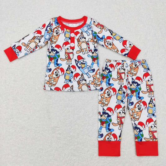 BLP0413 Cartoon Dog Print Boys Christmas Pajamas Clothes Set