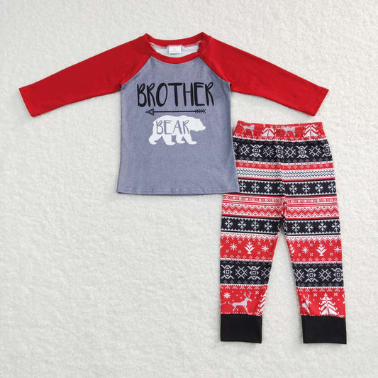 BLP0414 BROTHER BEAR Print Boys Christmas Pajamas Clothes Set