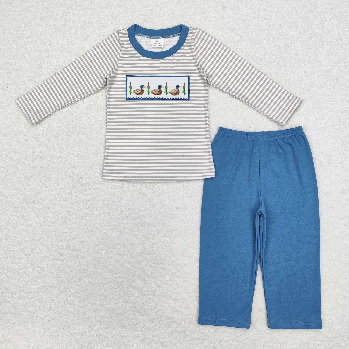 Sibling Baby Boys Long Sleeve Embroidery Ducks Top Pockets Pants Hunting Clothes Sets