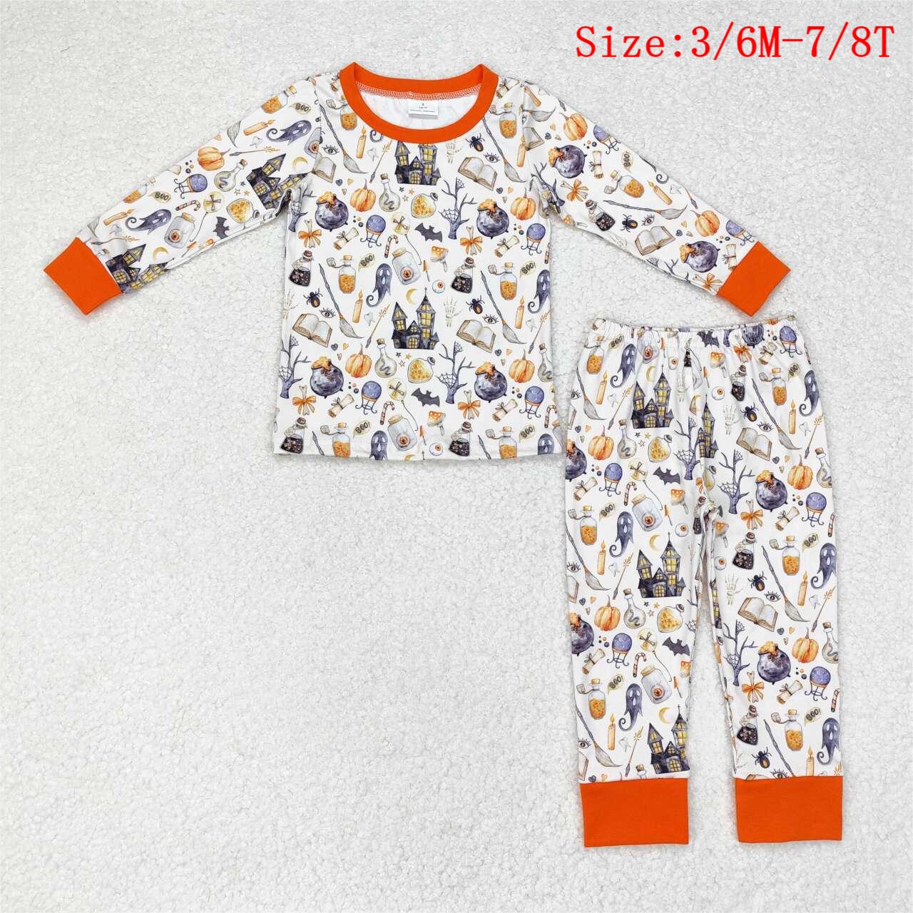 BLP0460 Ghost Witch Print Boys Halloween Pajamas Clothes Set