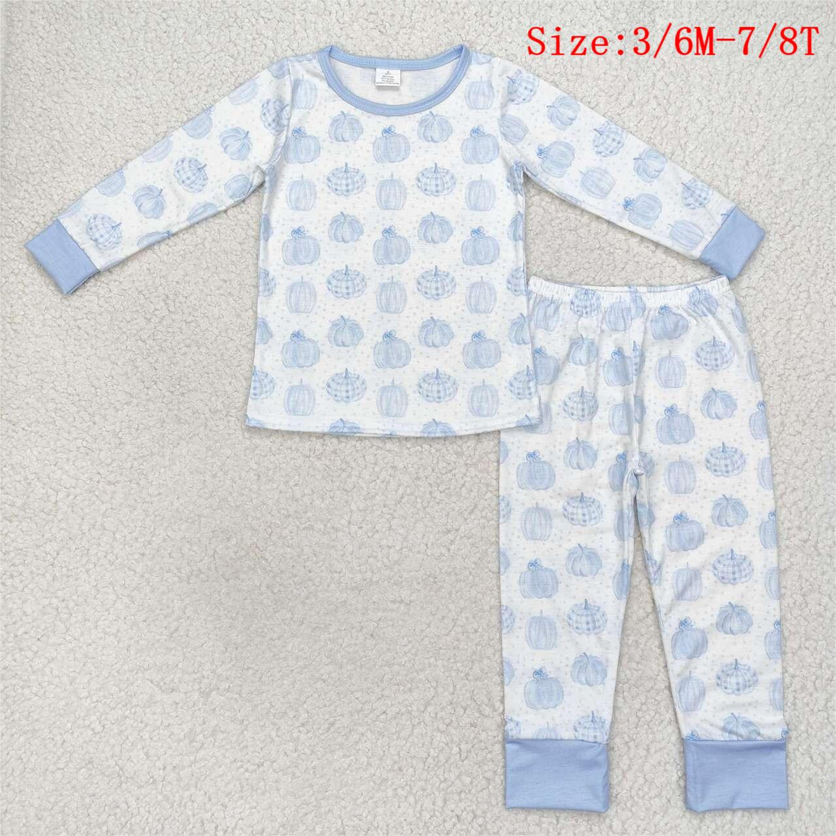 BLP0469 Blue Pumpkin Print Boys Fall Pajamas Clothes Set