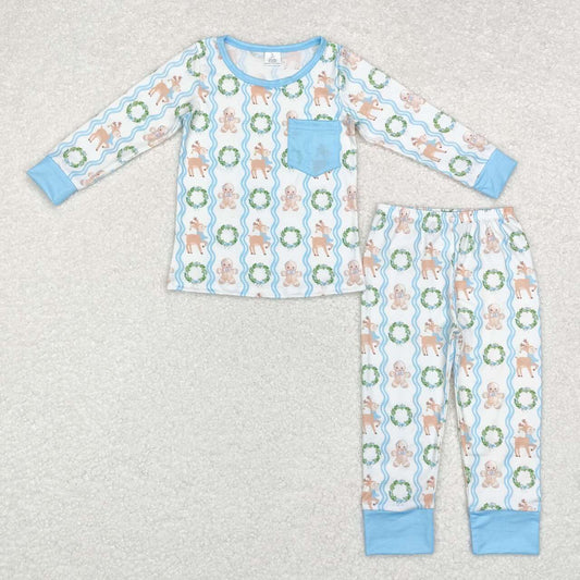 BLP0483 Gingerbread Deer Print Boys Christmas Bamboo Pajamas Clothes Set