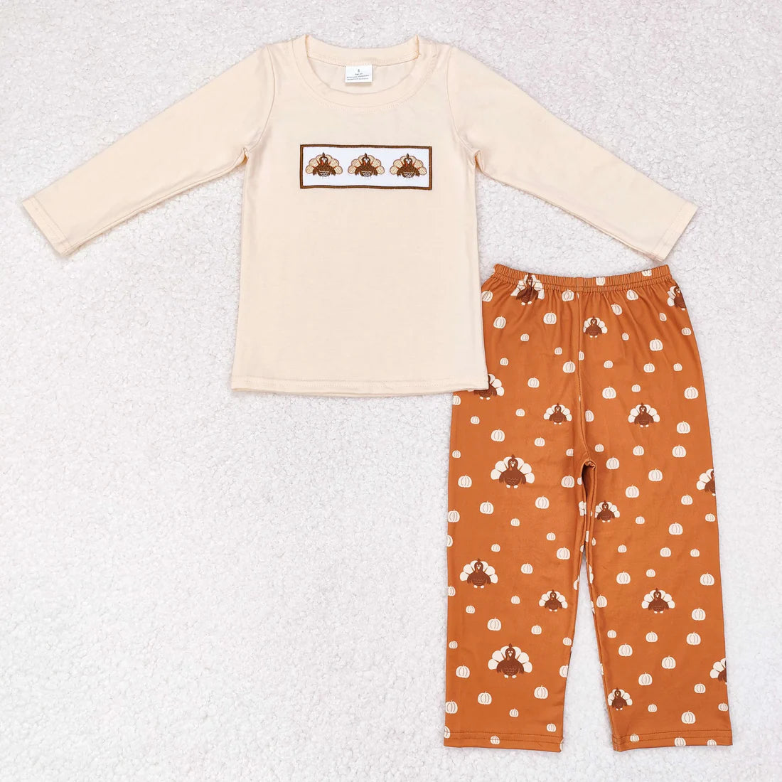 Sibling Baby Boys Embroidery Turkey Long Sleeves Pants Thanksgiving Clothes Sets