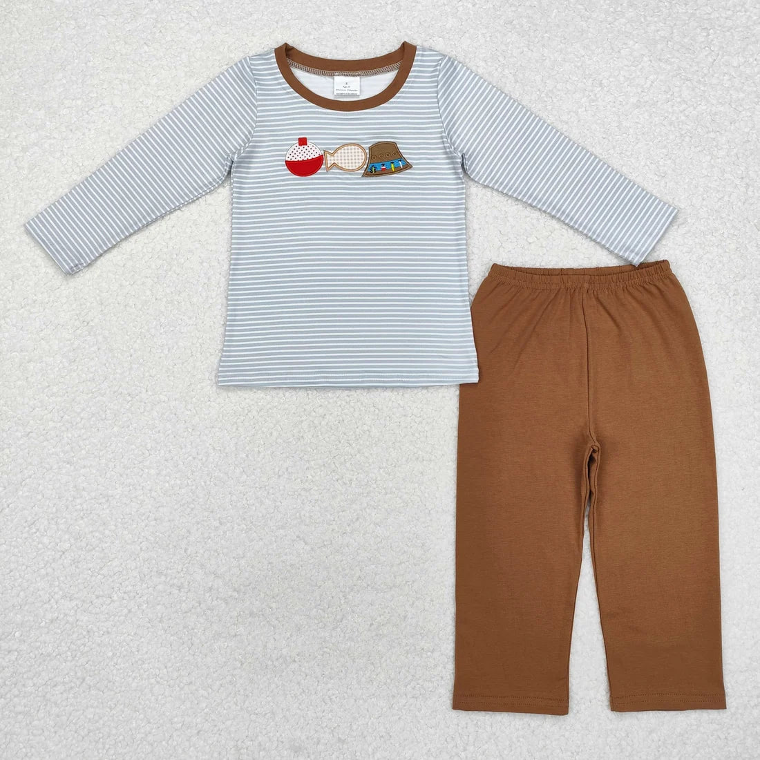 Sibling Kids Boys Embroidery Hunting Duck Long Sleeve Top Pants Outfit