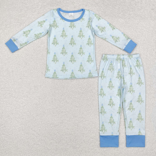 BLP0639 Tree Stars Print Boys Christmas Bamboo Pajamas Clothes Set