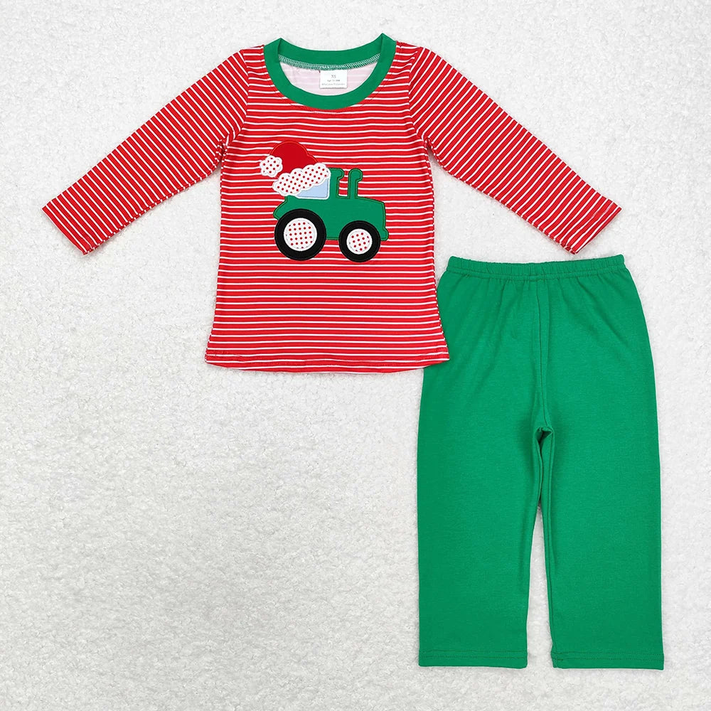 Baby Boys Christmas Tractor Construction Sibling Rompers Clothes Sets