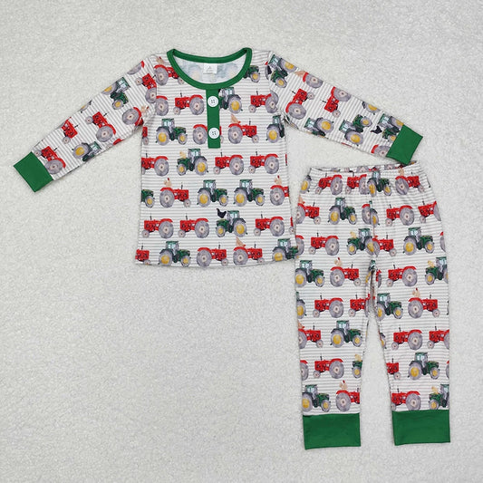 Baby Boys Tractors Farm Green Bamboo Pajamas Clothes Sets