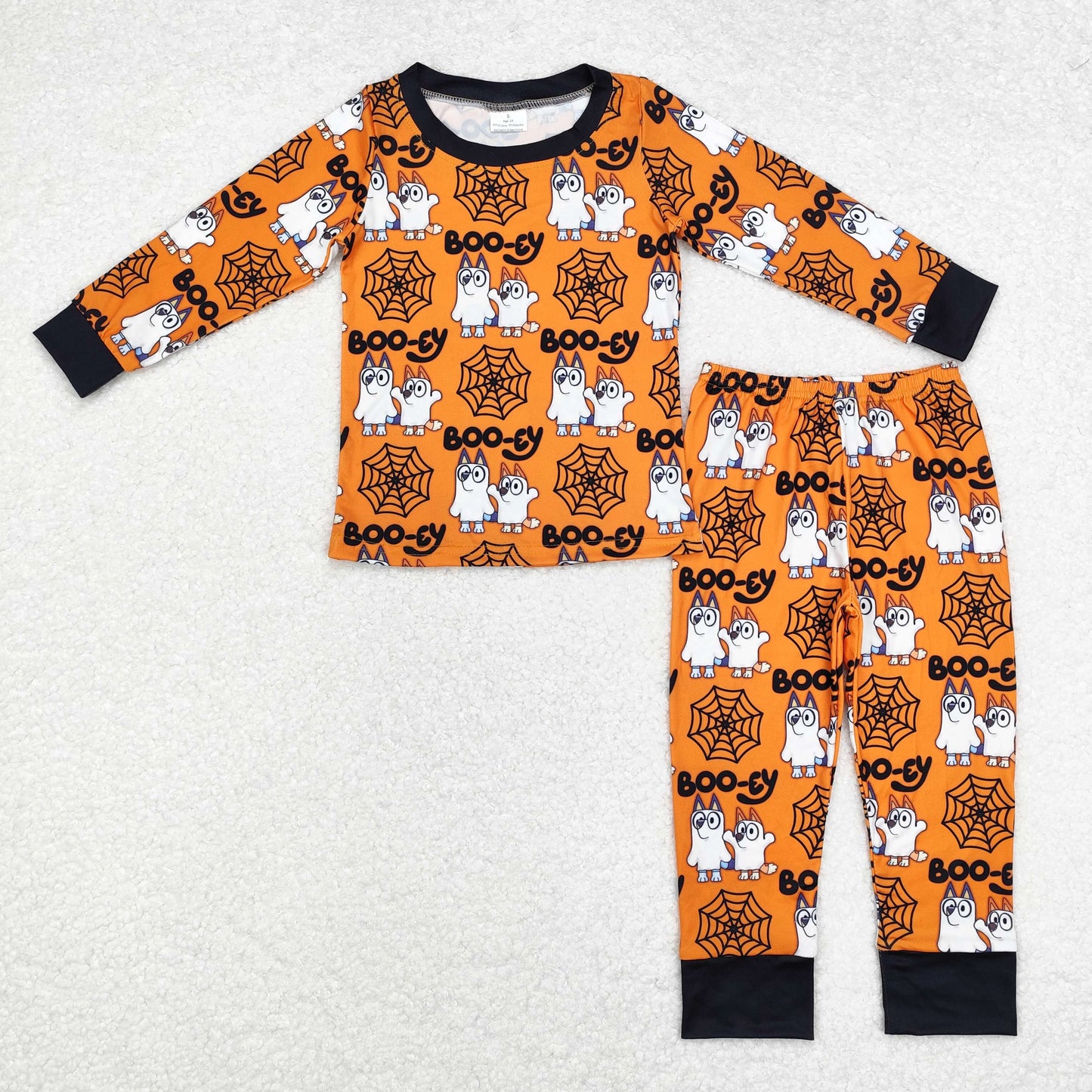 BLP0727 Cartoon Dog Web Boo Orange Print Boys Halloween Pajamas Clothes Set