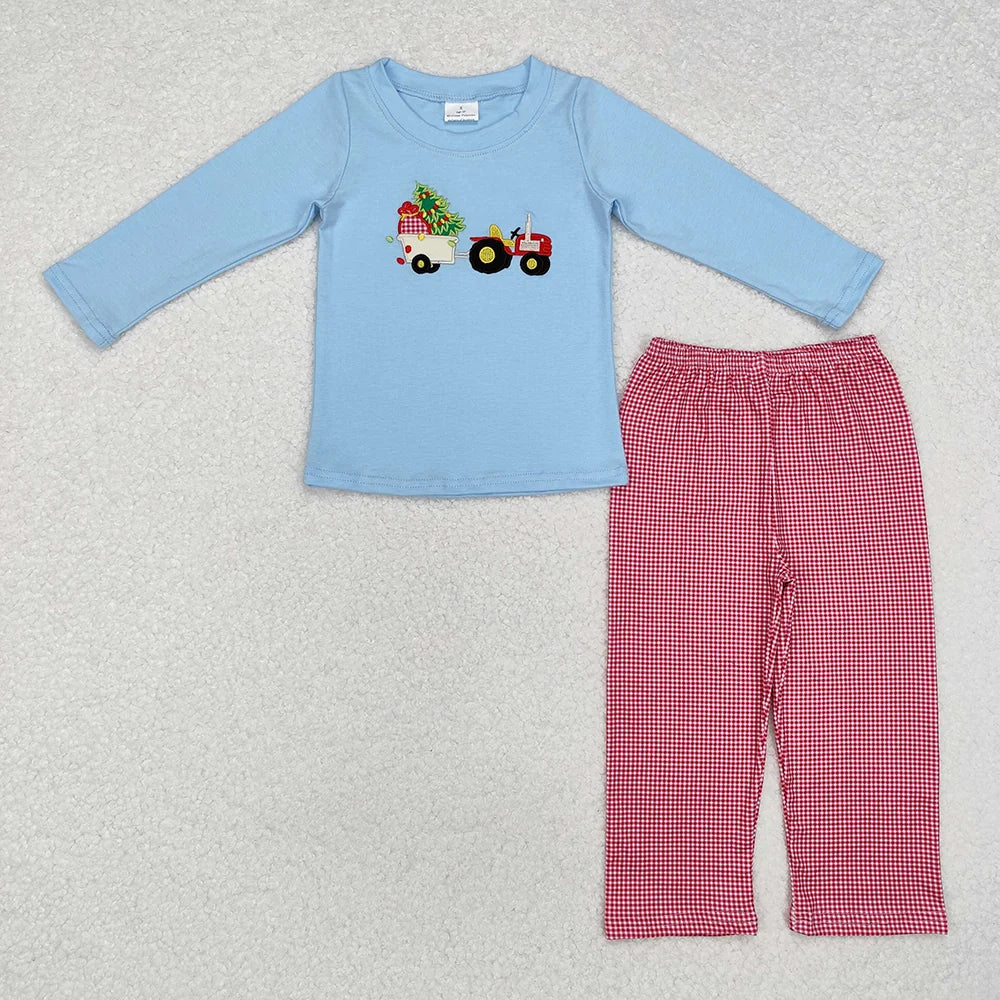 Sibling Baby Boys Christmas Tree Tractor Rompers Clothes Sets