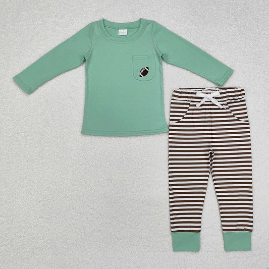 Baby Boys  Embroidery Football Pocket Long Sleeve Striped Pants Outfit