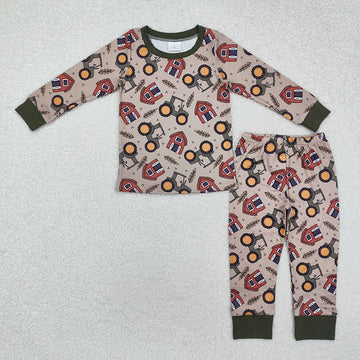 Baby Kids Boys Farm House Tractors Long Sleeve Pajama Set