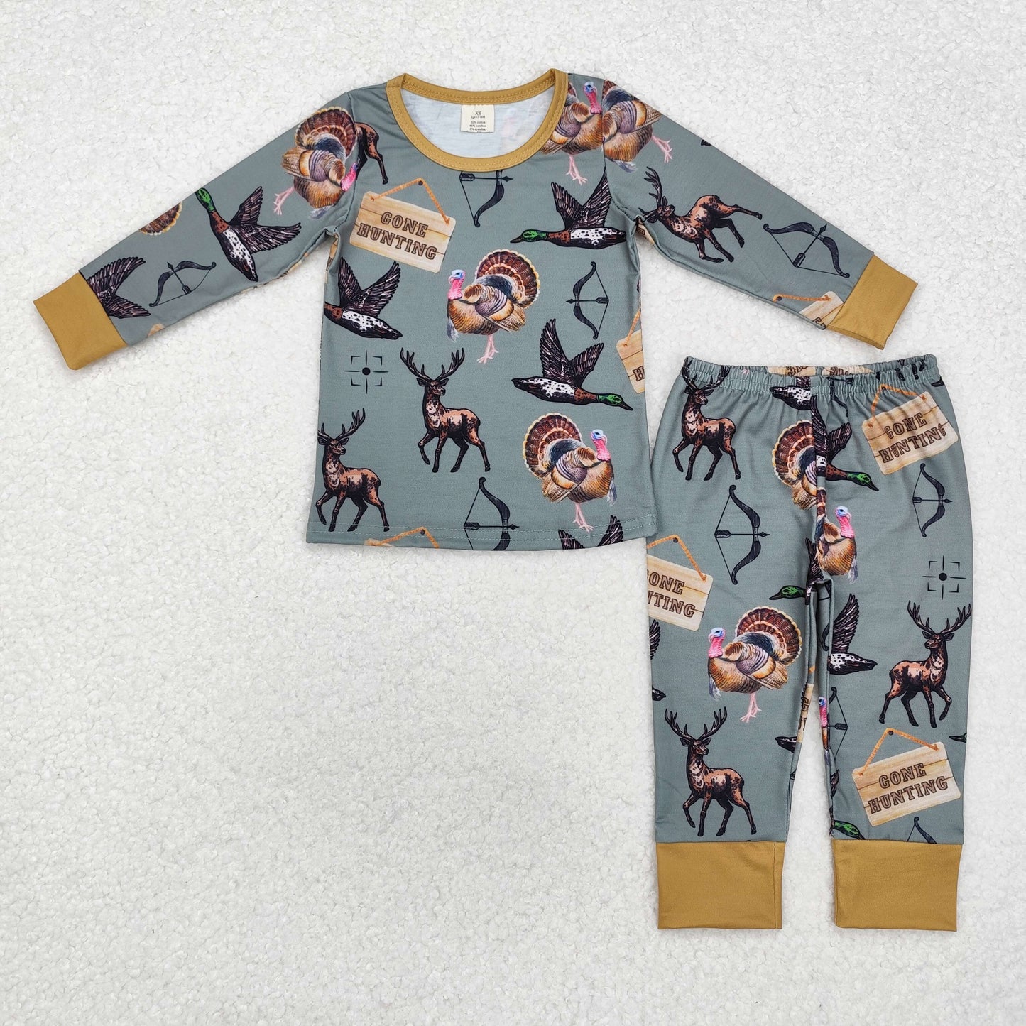 Gone Hunting Toddler Boys Sibling Long Sleeve Pajama Set /Zipper Romper