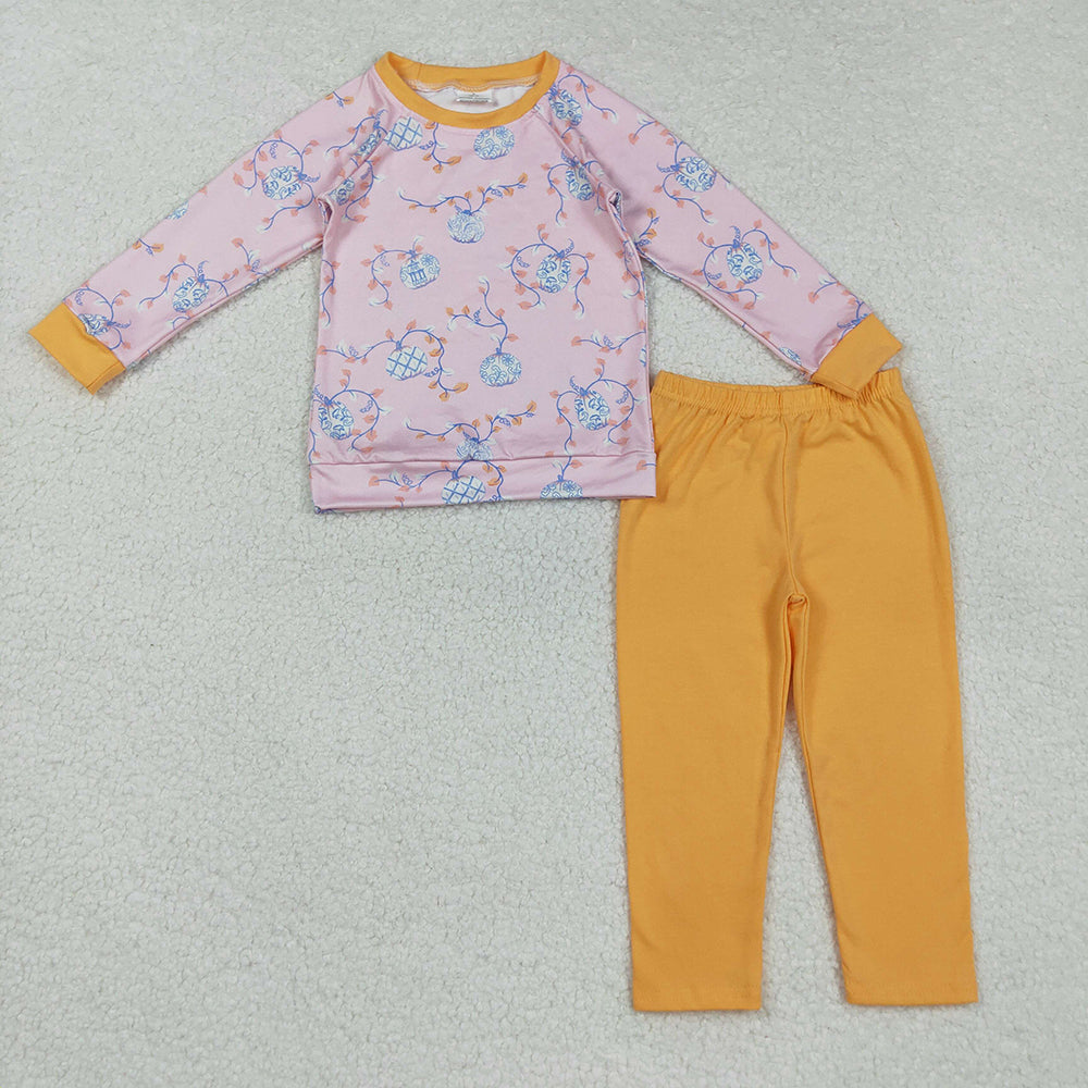 BLP0835 Pumpkin Pink Top Orange Pants Girls Fall Clothes Set