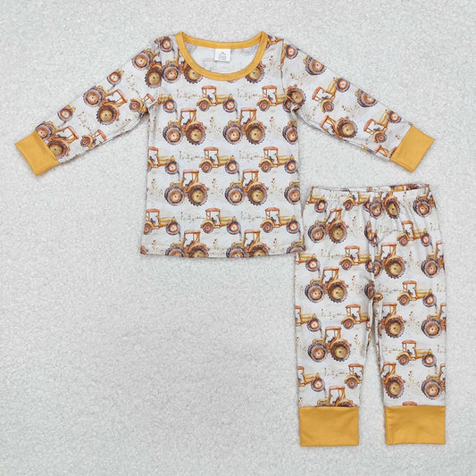 Sibling Boys Long Sleeve  Farm Trucks Long Sleeve pajama Set Romper