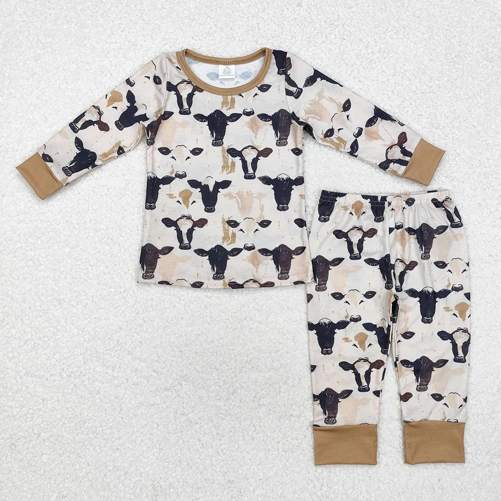 Sibling Baby Boys Western Rodeo Cows Horse Pajama Set