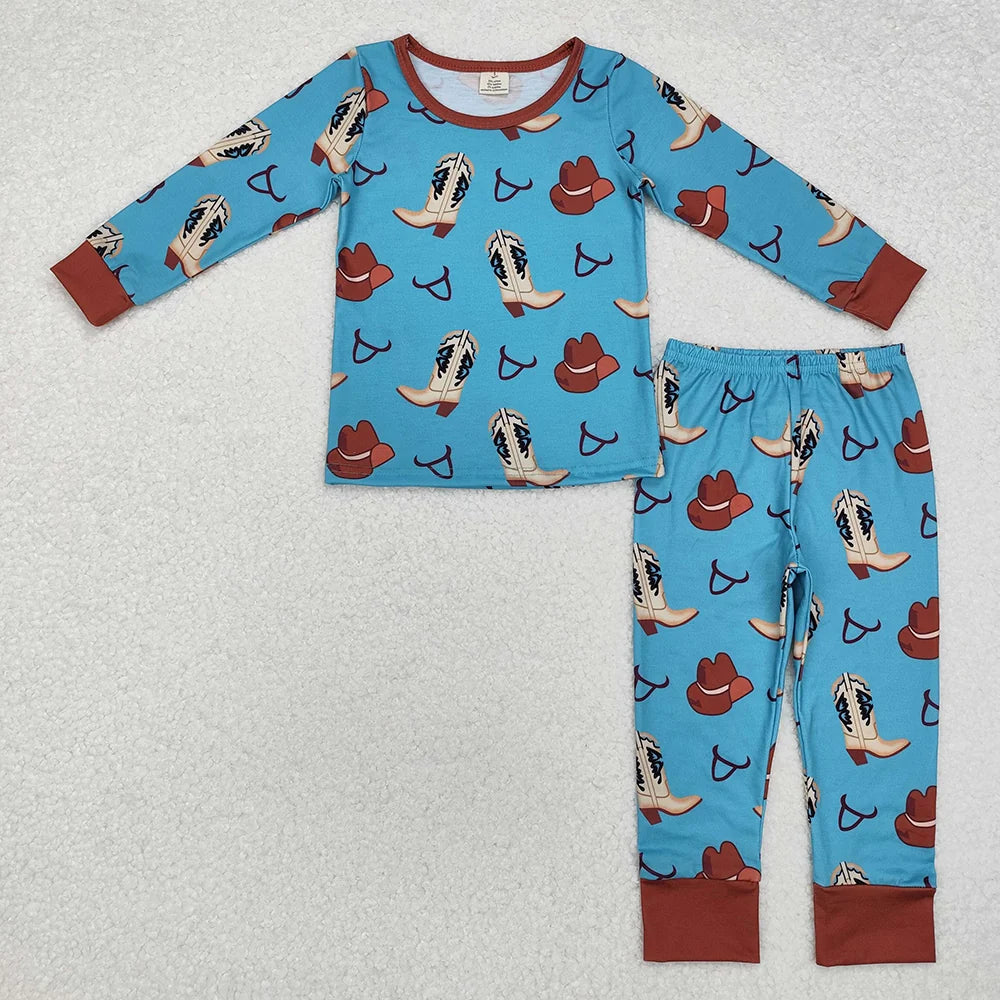 Sibling Baby Boys Western Rodeo Cows Horse Pajama Set