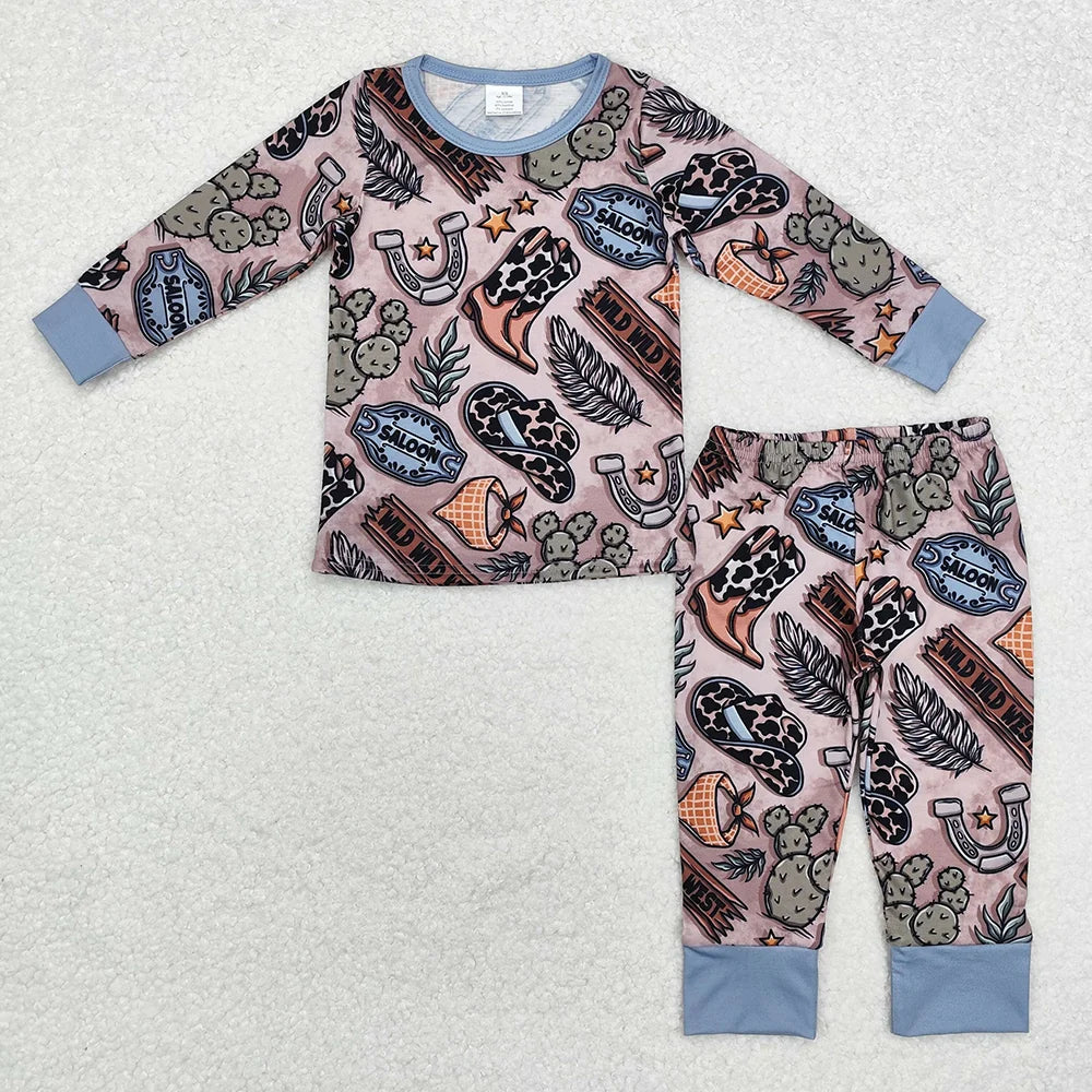 Sibling Baby Boys Western Rodeo Cows Horse Pajama Set